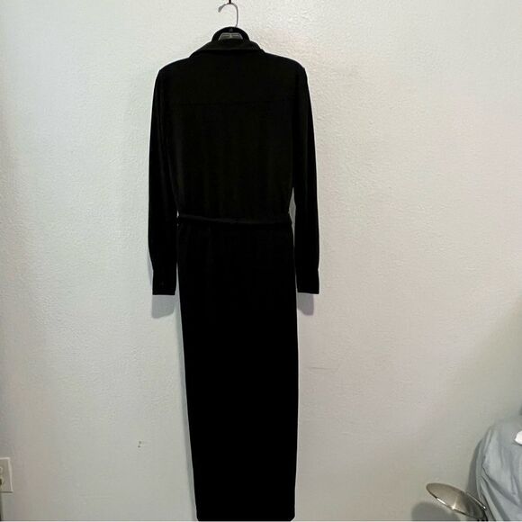 Y2K Maxi Shirt Dress Andrea Jovine Black long Sleeve Button Up Stretch Relaxed S - Picture 9 of 16